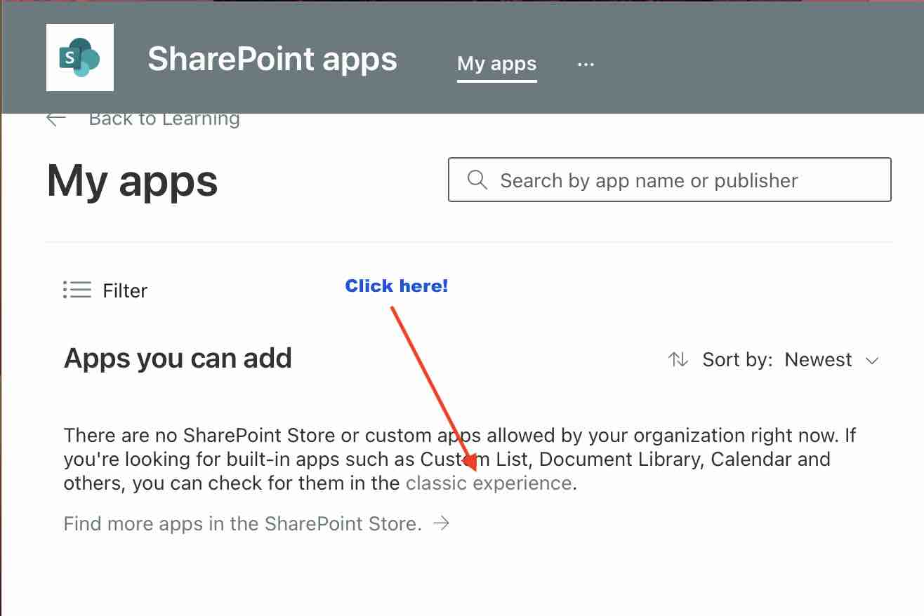 Classic Experience link to get back the Tasks App in SharePoint